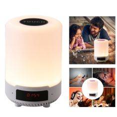 Bluetooth Højttaler med LED lys & Alarmklokke - Touch Funktion - Sort