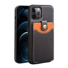 iPhone 12 Pro / iPhone 12 - QIALINO ægte læder cover med kortholder - Sort