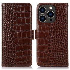 iPhone 14 Pro - Ægte læder cover / pung - med RFID - Brun
