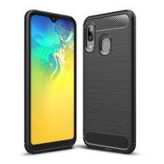 Samsung Galaxy A20E - Gummi cover/etui i Børstet Design - Sort
