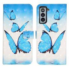 Samsung Galaxy S21 FE 5G - Premium cover / pung - Printet design - Blå sommerfugl