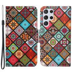 Samsung Galaxy S22 Ultra 5G - Læder cover / pung - Printet Design - Mandala blomst