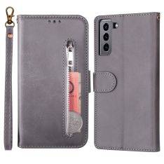Samsung Galaxy S22 5G - Læder cover / pung - Lomme med lynlås - Grå