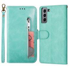 Samsung Galaxy S22 5G - Læder cover / pung - Lomme med lynlås - Grøn