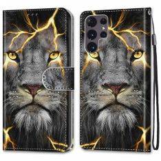 Samsung Galaxy S22 Ultra 5G - Læder cover / pung - Printet design - Løve