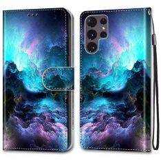 Samsung Galaxy S22 Ultra 5G - Læder cover / pung - Printet design - Farverige skyer