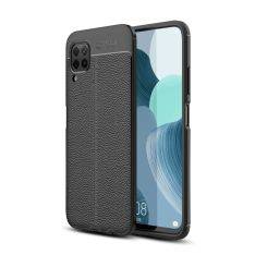 Huawei P40 Lite - Gummi cover i Læder Design - Sort