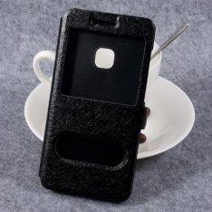 Huawei P10 Lite - Pu-læder cover m/silke tekstur og vindue - Sort