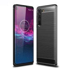 Motorola Edge - Gummi cover/etui i Børstet Design - Sort