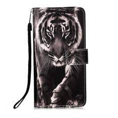 Motorola E7 - Læder cover / pung - Printet design - Tiger