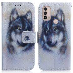 Motorola E20/E30/E40 - Læder cover / pung - Printet Design - Ulv