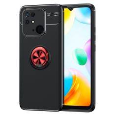 Xiaomi Redmi 10C - Gummi cover med Metal plade og Kickstand - Sort/rød