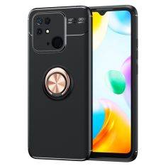 Xiaomi Redmi 10C - Gummi cover med Metal plade og Kickstand - Sort/Rosa guld