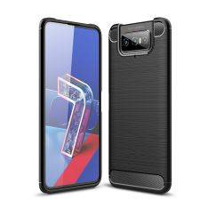 Asus Zenfone 7 ZS670KS - Gummi cover i Børstet Design - Sort