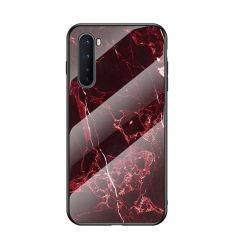 OnePlus Nord - Hybrid cover med bagside af hærdet glas - Marmor Design - Rød