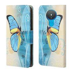 Nokia 1.4 - Læder cover / pung - Printet Design - Blå sommerfugl