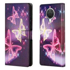 Nokia G10/G20 - Læder cover pung - Printet design - Lysende sommerfugle