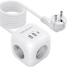 CUBE Forlængerkabel 6-i-1 - 2x USB-A / 1x USB-C - 3x AC - Hvid - 2 Meter