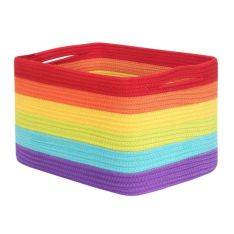 Opbevaringskurv / Vasketøjskurv i Bomuldsreb - 38x25.4x25.4cm - Regnbue