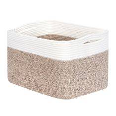 Opbevaringskurv / Vasketøjskurv i Bomuldsreb - 38x25.4x25.4cm - Hvid/Natur