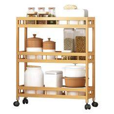 Rullebord i bambus på hjul - m/ 3 Hylder str. 59.5 x 70 x 18 cm