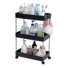 Badeværelsesreol med 3 hylder og med Hjul str. 40x22x60cm - Sort