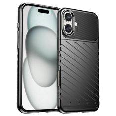 iPhone 16 Plus - Thunder series gummi cover - Sort