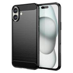 iPhone 16 Plus - Gummi cover - Børstet design - Sort