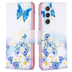 Samsung Galaxy S23 5G - Læder cover / pung - Printet design - Sommerfugl og Blomster