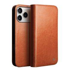 iPhone 17 Pro Max - QIALINO "Classic" ægte læder cover / pung - Lys brun