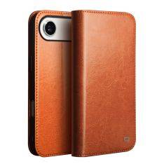 iPhone 17 - QIALINO "Classic" ægte læder cover / pung - Lys brun