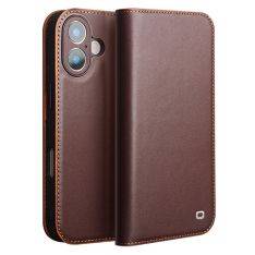 iPhone 17 - QIALINO ægte læder cover / pung - Mørk brun