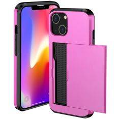 iPhone 15 - SLIDE Hybrid cover med kortholder - Pink