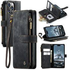 iPhone 15 Pro - CASEME læder cover / pung - Lomme med lynlås - Sort