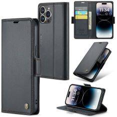 iPhone 15 Pro - CASEME RFID læder cover / pung - Sort