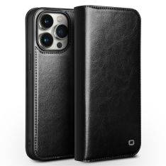 iPhone 15 Pro - QIALINO "Classic" ægte læder cover / pung - Sort