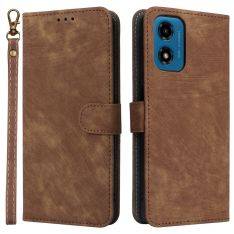 Motorola Moto G04 / G24 - RFID læder cover / pung - Aftagelig strop - Brun