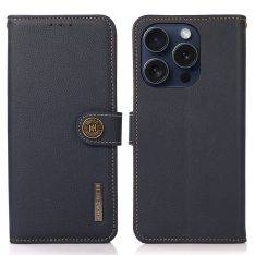 iPhone 16 Pro Max - KHAZNEH RFID ægte læder cover / pung - Blå