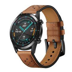 Galaxy Watch / Huawei Watch / Garmin Vivoactive 4 - Ægte læder rem 22mm - Brun