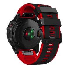 Garmin Fenix 7X / Fenix 6X - Silikone rem 26mm - Sort/Rød