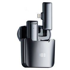 Trådløs Lavalier mikrofon med Clip - Med Lightning stik og opladerbox - Grå