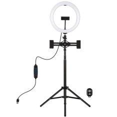 PULUZ 10.2" Dæmpbar LED Ring med Dual holder til iPhone/smartphone - Inkl. Tripod H: 1.65cm