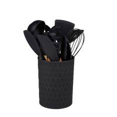 Alpina - Køkkensæt med holder i 12 dele - Non-Stick Silikone - Sort