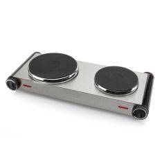 Dobbelt kogeplade i rustfrit stål 2500W - Ø15.5/18.5 cm - Trinløs justering