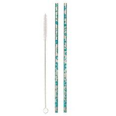 Floral design - Sugerør i rustfrit stål (2 stk.) inkl børste til rengøring - Genanvendelig & Miljøvenlig