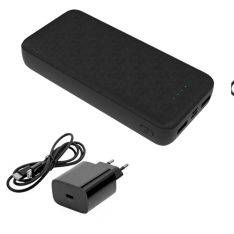 Platinet Powerbank 20000mAh - Inkl. 20W USB-C vægoplader og kabel - Sort