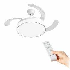 Loftsventilator med LED-lys og 4 foldbare vinger Ø49,5-104 cm - Inkl. remote - Hvid