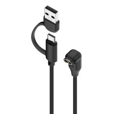 Garmin Venu 4 - Vinklet USB-C / USB-A 2-i-1 opladerkabel 1m - Sort