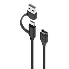 Garmin Instinct 2 / 2S / 2X - USB-C / USB-A 2-i-1 opladerkabel 1m - Sort