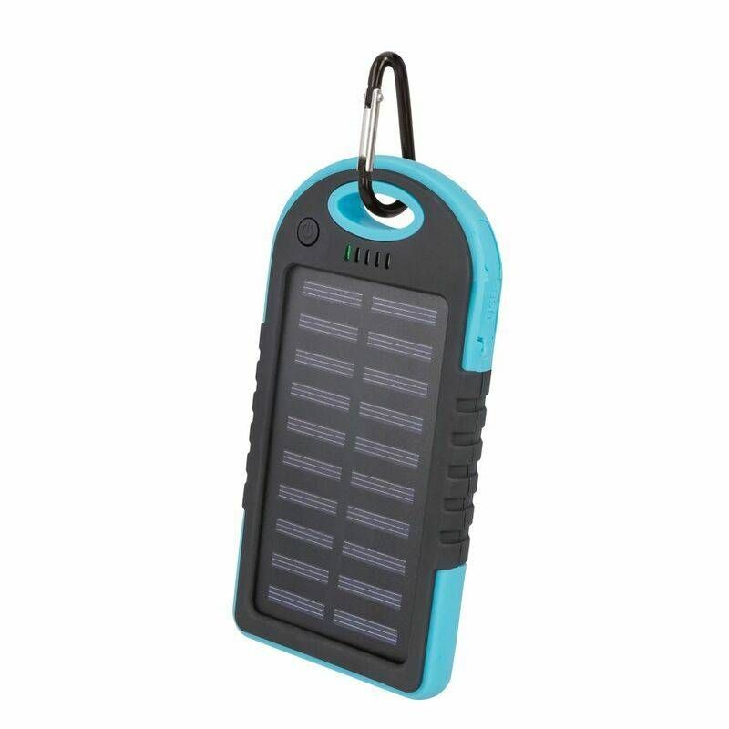 Setty Powerbank 5000mAh med soloplader dual USB porte m/LED lys - Blå/sort